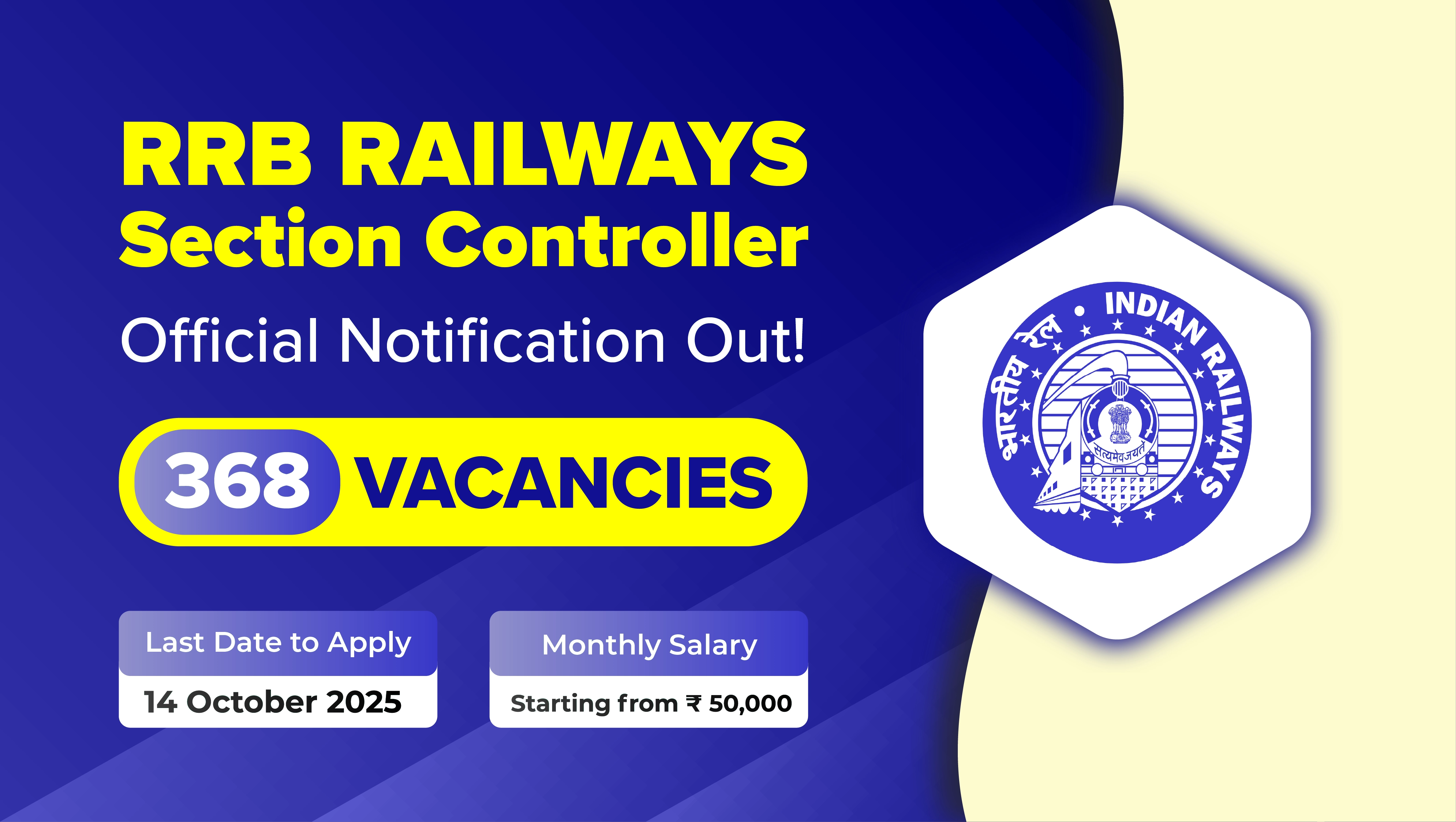 RRB Section Controller Recruitment Notification 2025 Out for 368 Vacancies; Apply Online, Download PDF, CBT Result Out